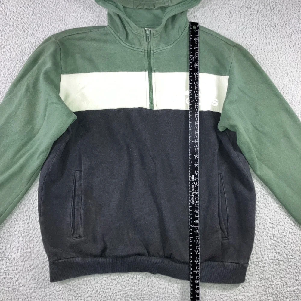 Adidas Hoodie Men L Green Black‎ White Colorblock Quarter Zip Fleece Sweatshirt